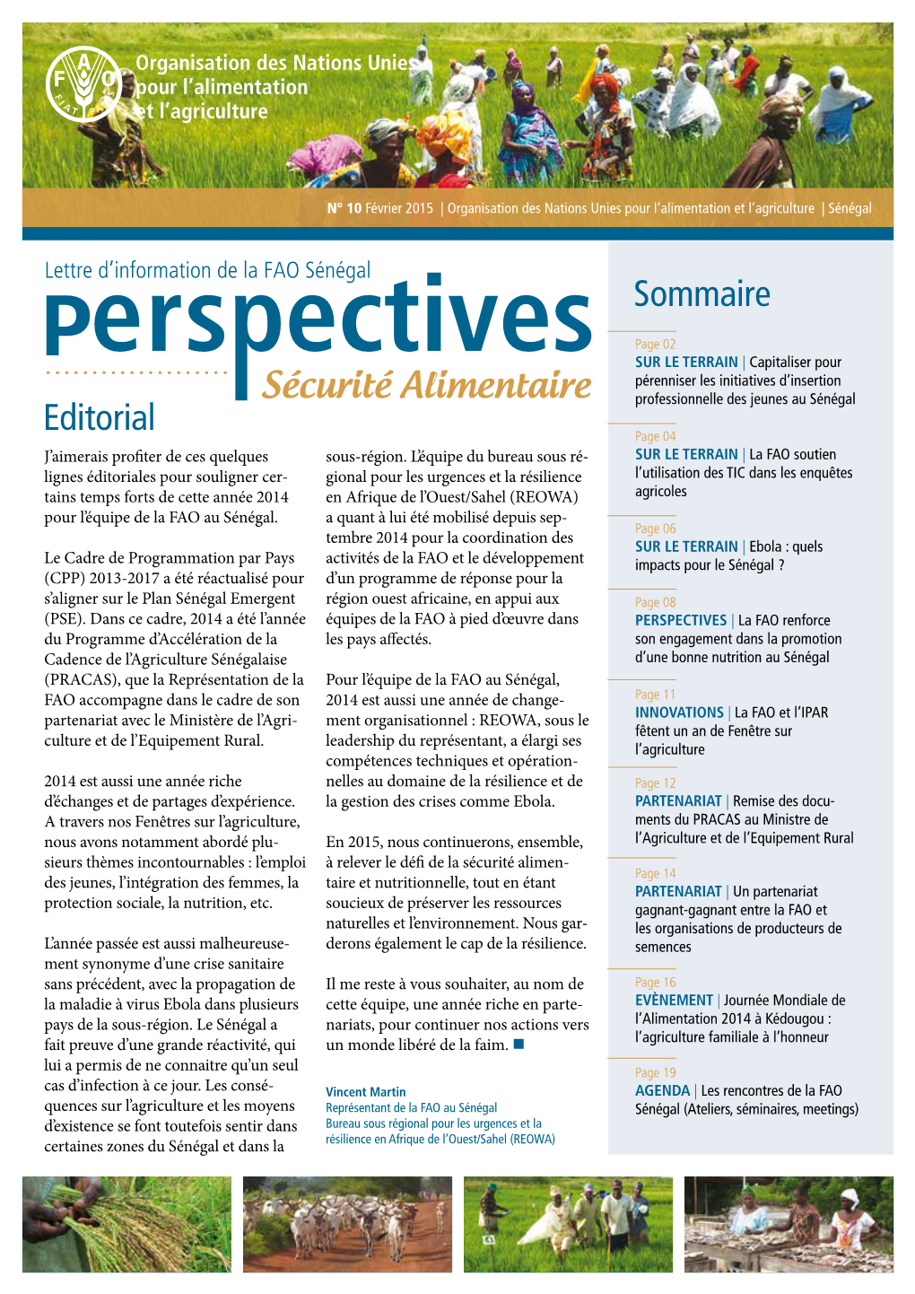Newsletter De La Représentation De La FAO Au Sénégal. N° 10 Février 2015