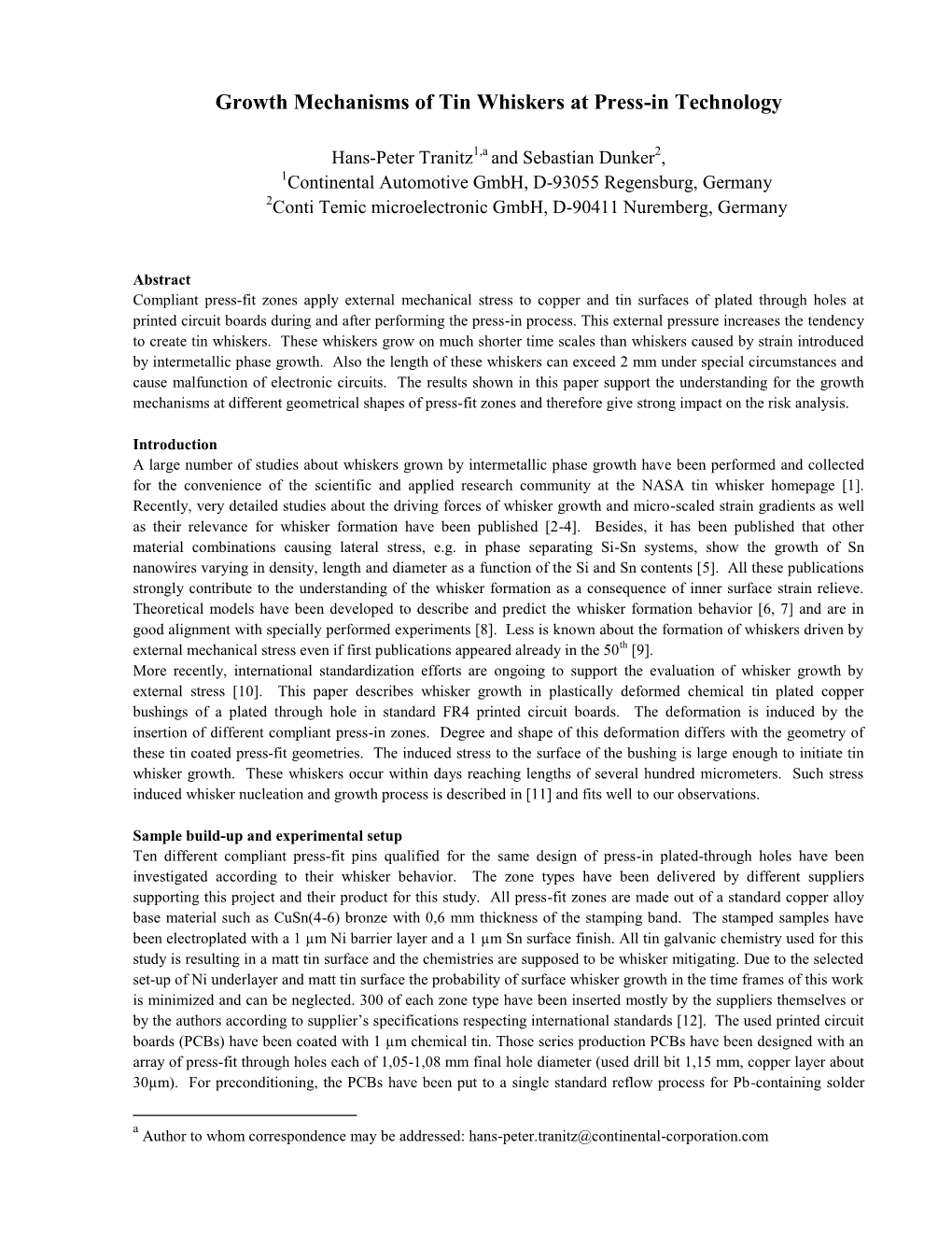 Growth Mechanisms of Tin Whiskers at Press-In Technology