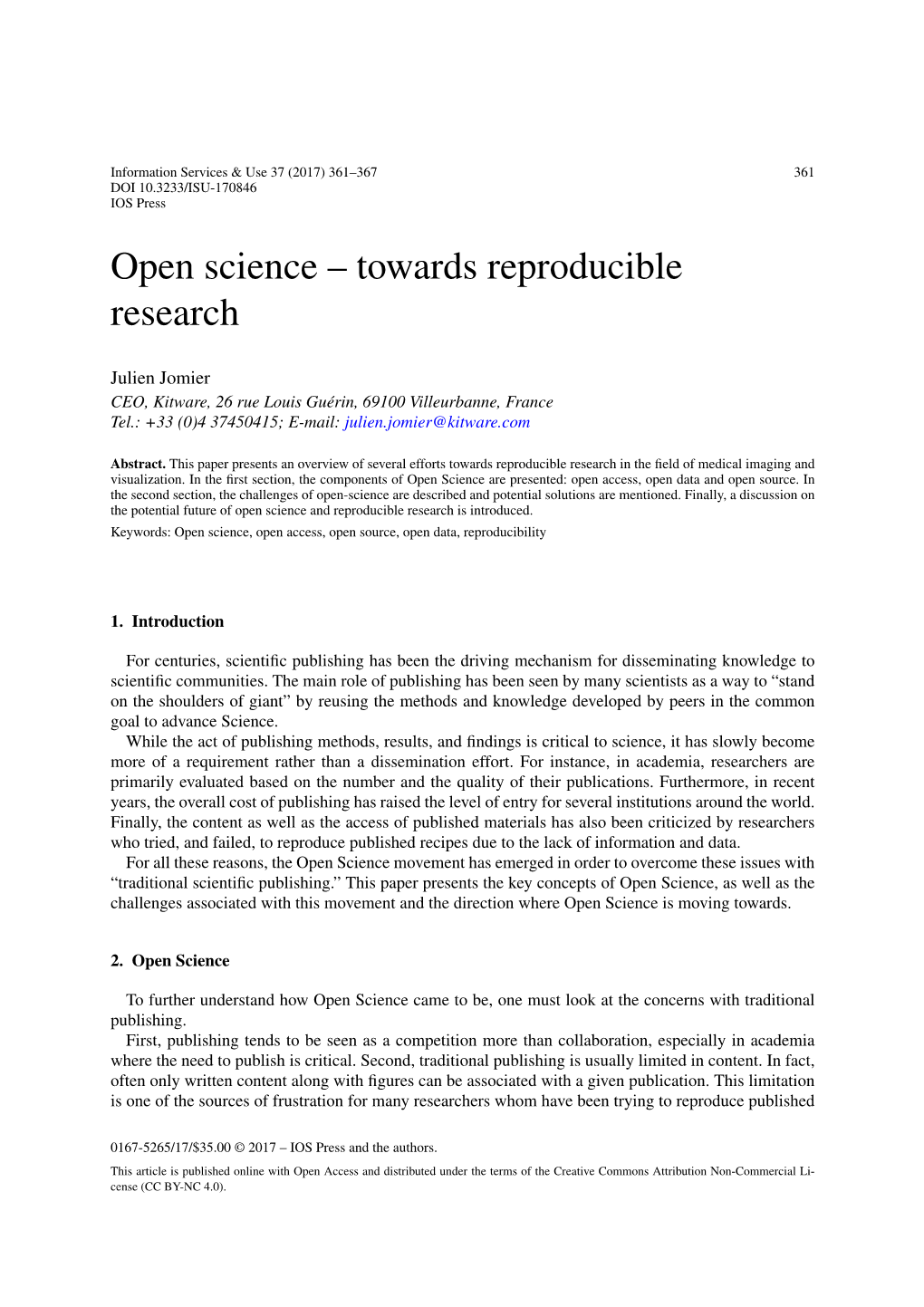 Open Science – Towards Reproducible Research