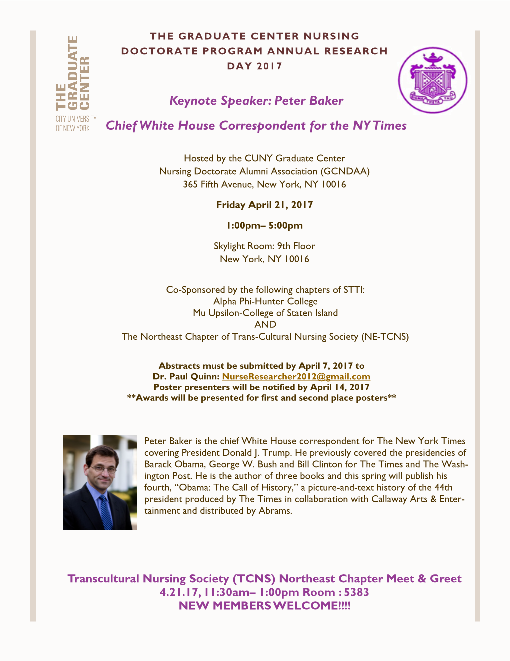 Keynote Speaker: Peter Baker Chief White House Correspondent for the NY Times