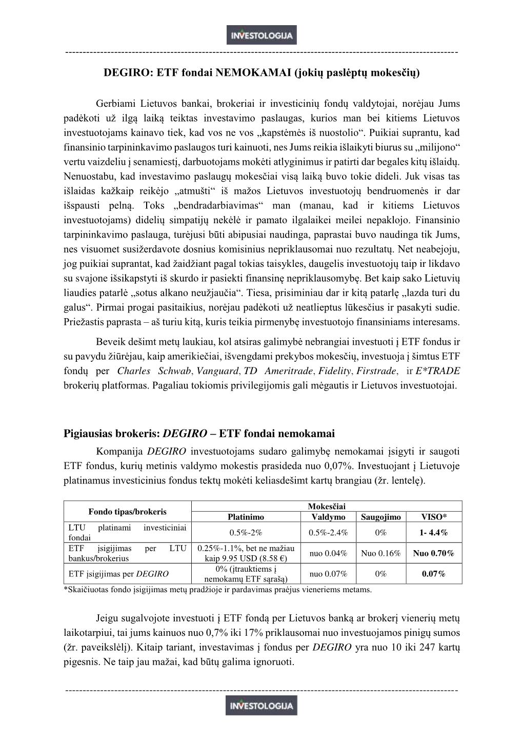 DEGIRO – ETF Fondai Nemokamai