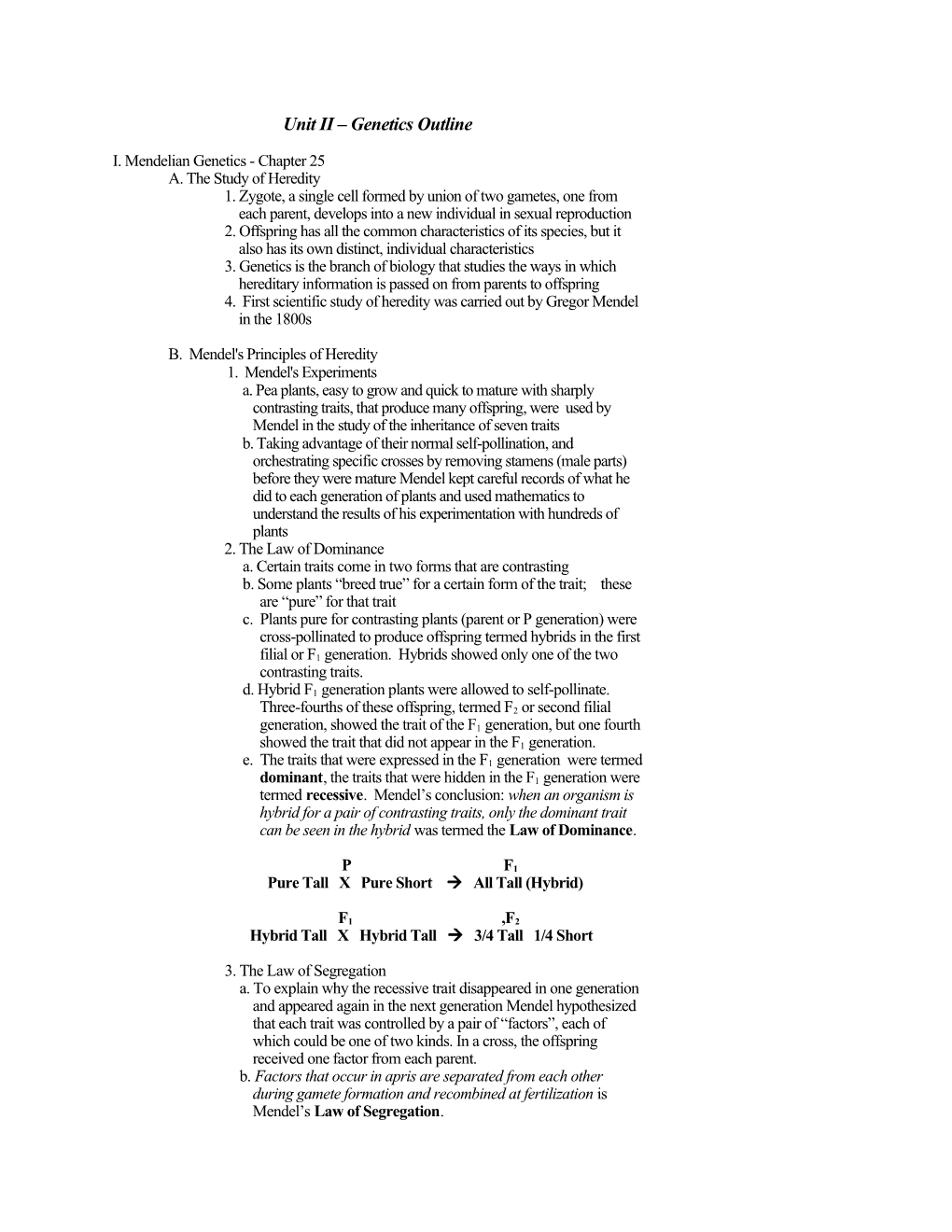 Unit II Genetics Outline