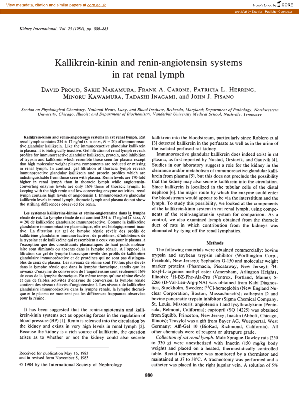 Kallikrein-Kinin and Renin-Angiotensin Systems in Rat Renal Lymph