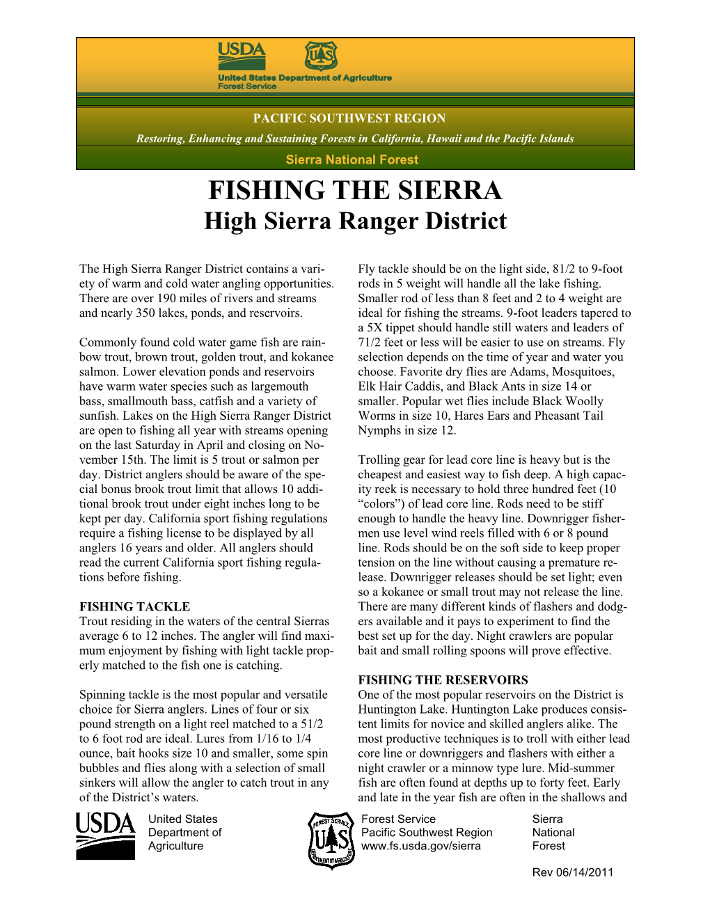 FISHING the SIERRA High Sierra Ranger District