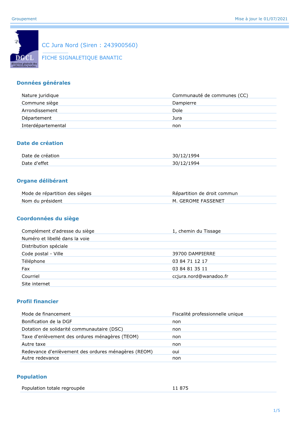 CC Jura Nord (Siren : 243900560)