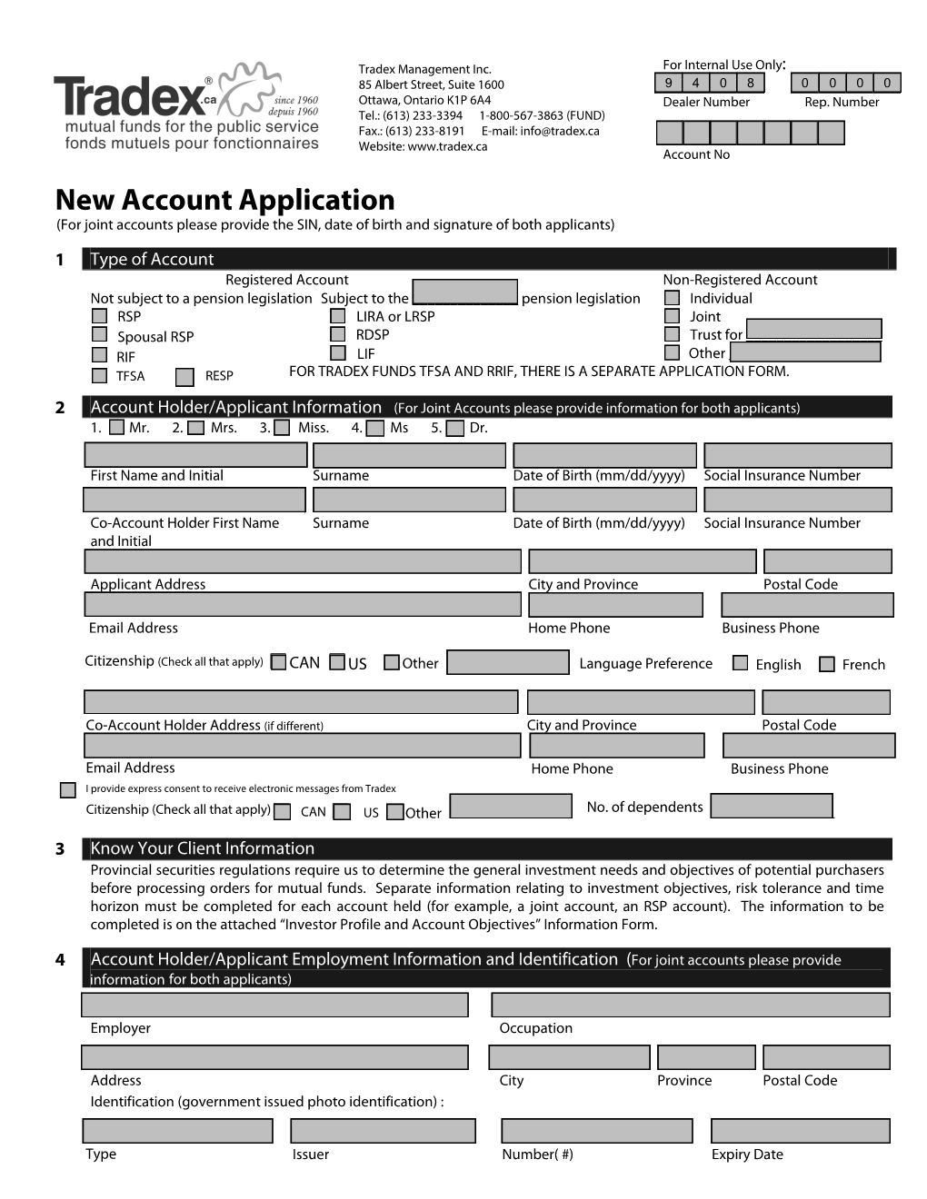 Tradex New Account Application