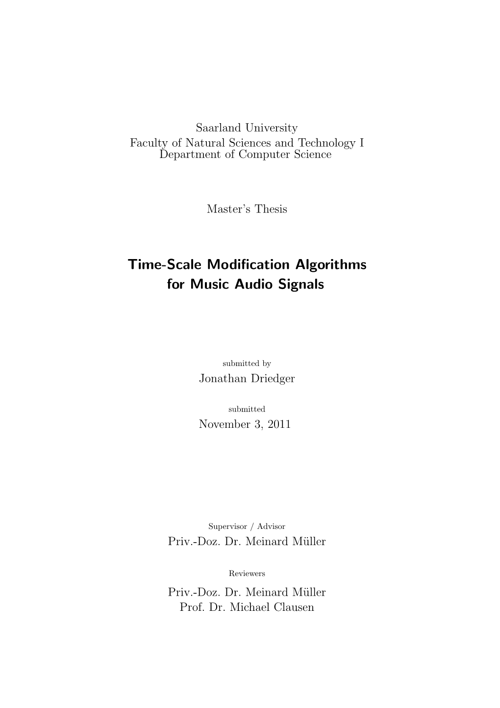 Time-Scale Modification Algorithms for Music Audio Signals