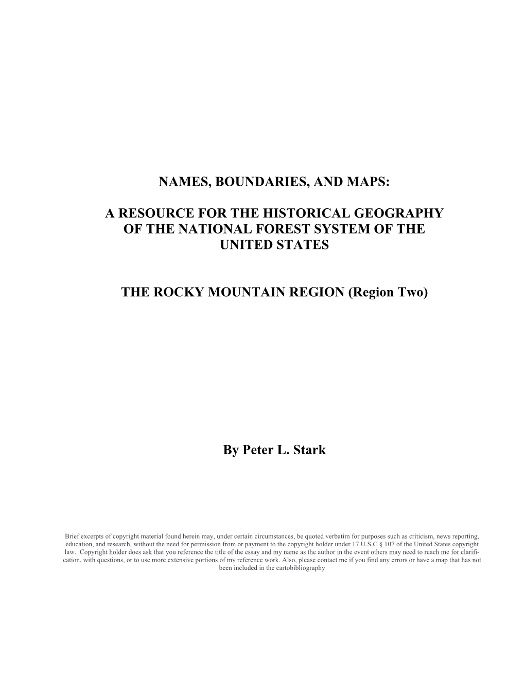 Rocky Mountain Region 2 – Historical Geography, Names, Boundaries