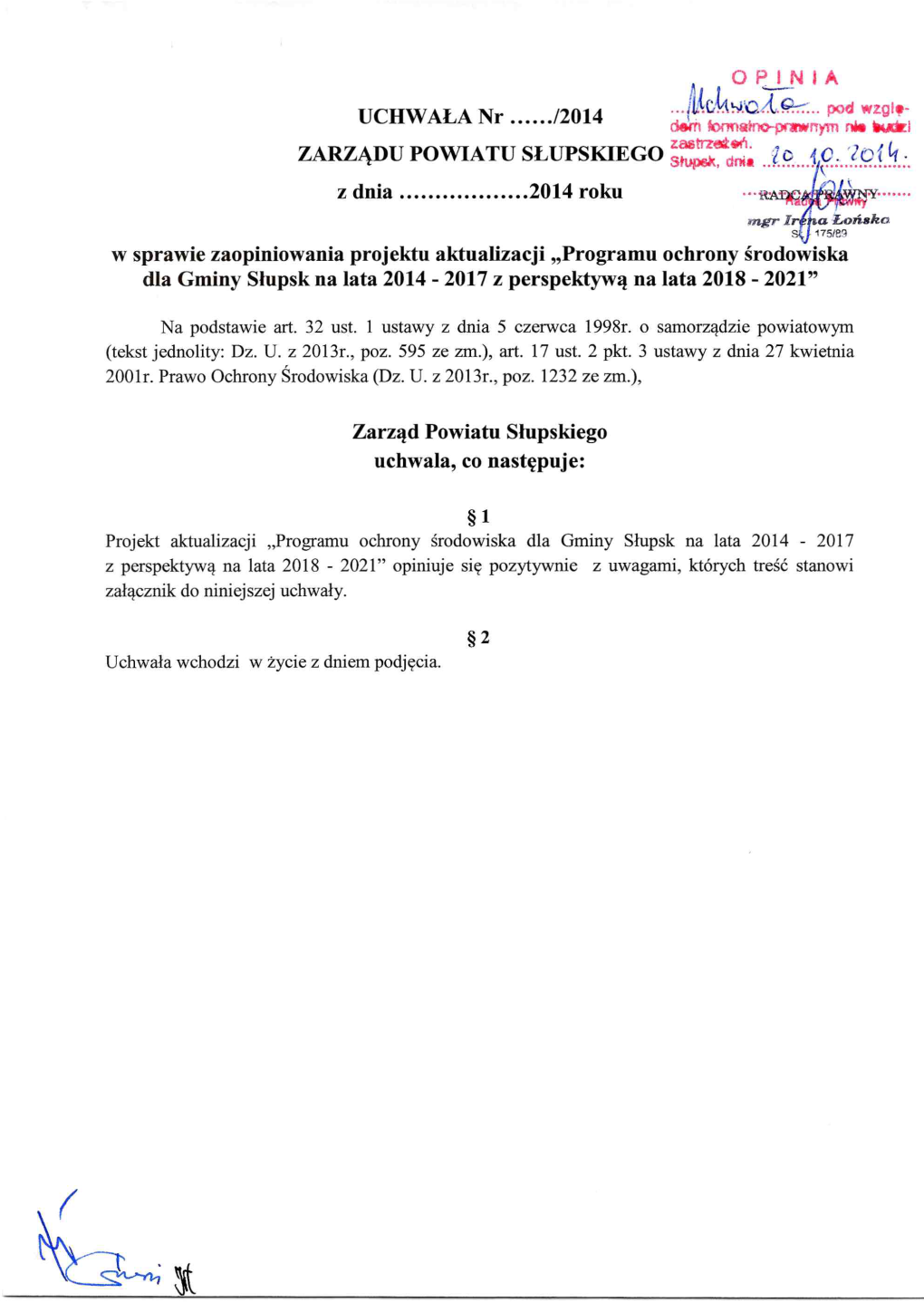 Program Ochrony Środowiska Dla Gminy Słupsk Na Lata 2014 – 2017 Z Perspektywą Na Lata 2018 - 2021