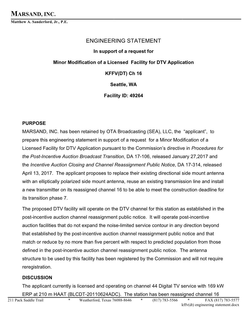 Marsand, Inc. Engineering Statement