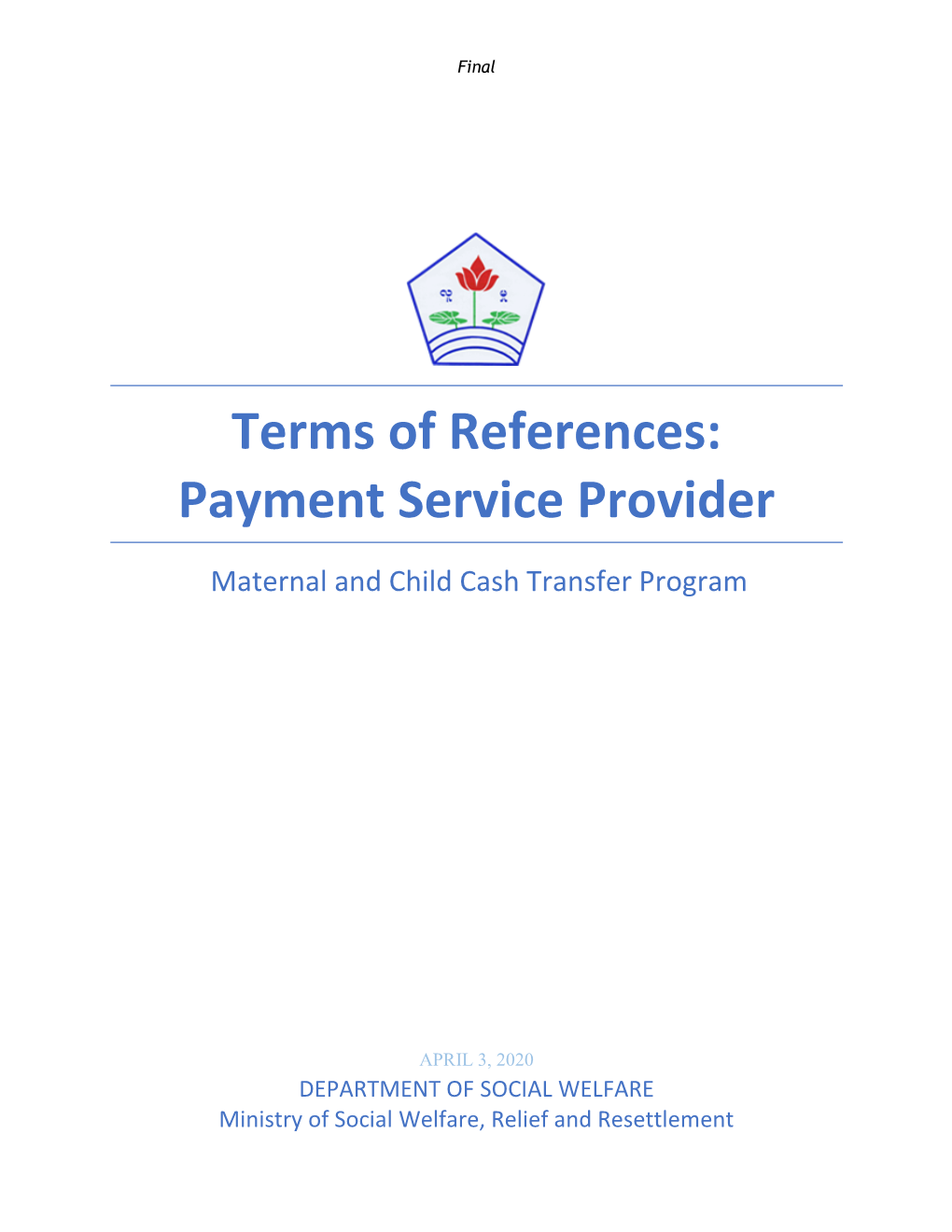 Terms of References: Payment Service Provider