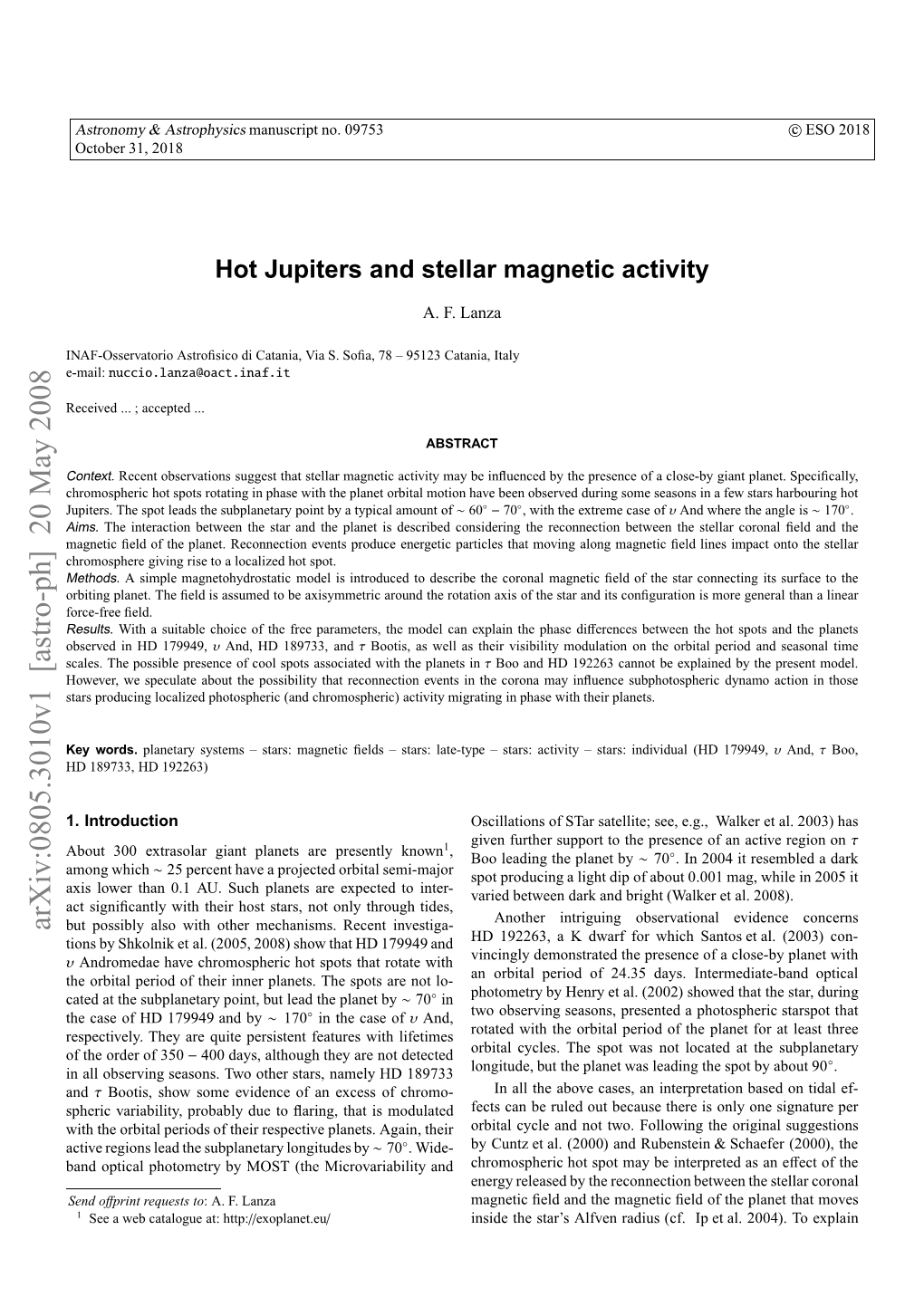 Hot Jupiters and Stellar Magnetic Activity