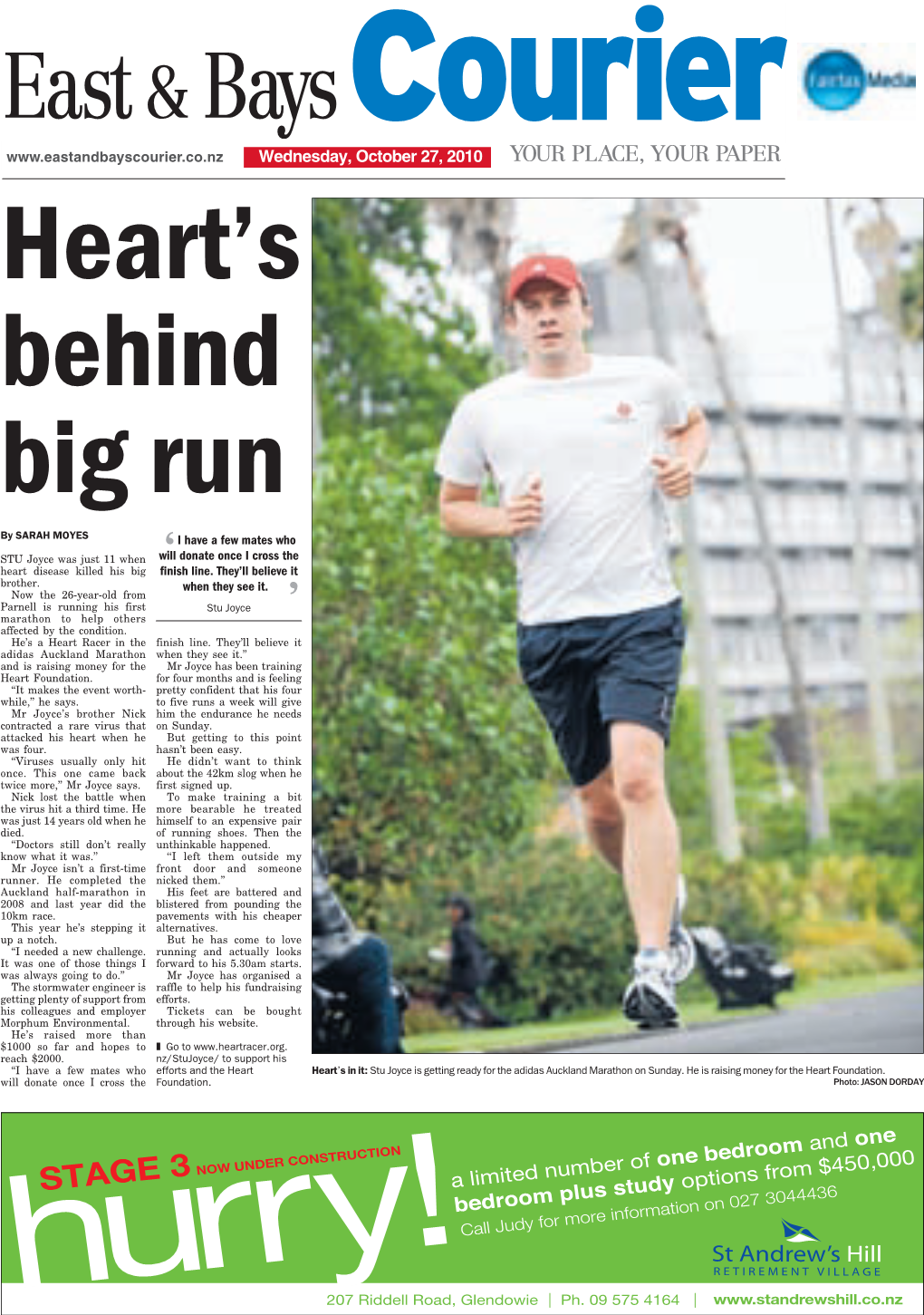 Wednesday, October 27, 2010 Heart’S Behind Big Run