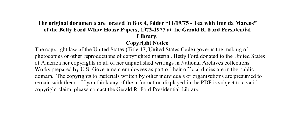 Tea with Imelda Marcos” of the Betty Ford White House Papers, 1973-1977 at the Gerald R