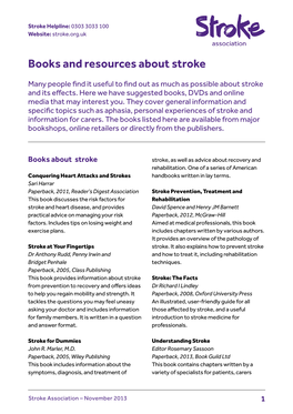 Books and Resources About Stroke