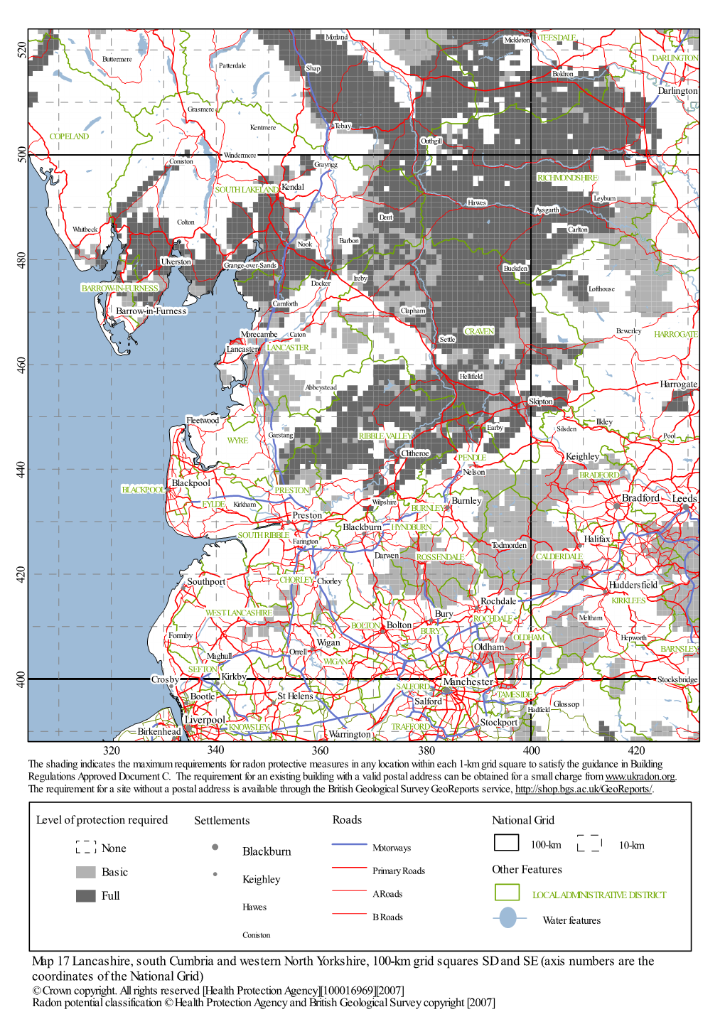 Map 17 Lancashire, South Cumbria and Western North Yorkshire, 100-Km Grid Squares SD and SE (Axis Numbers Are the Coordinates of the National Grid) © Crown Copyright