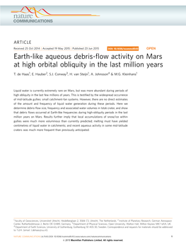 Earth-Like Aqueous Debris-Flow Activity on Mars at High Orbital Obliquity in the Last Million Years