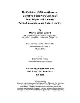 The Evolution of Chinese Graves at Burnaby's Ocean View Cemetery: from Stigmatized Purlieu to Political Adaptations and Cultural Identity