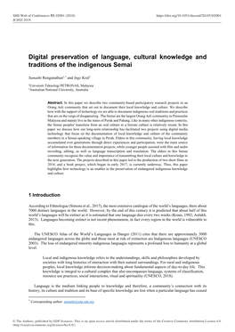 Digital Preservation of Language, Cultural Knowledge and Traditions of the Indigenous Semai