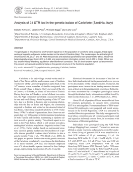 Analysis of 31 STR Loci in the Genetic Isolate of Carloforte (Sardinia, Italy)