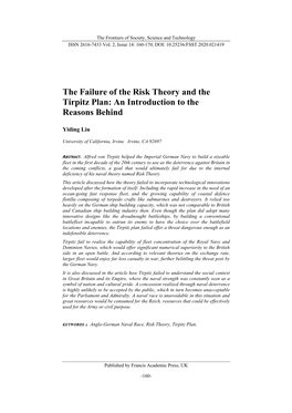 The Failure of the Risk Theory and the Tirpitz Plan: an Introduction to the Reasons Behind