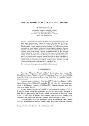 Analysis and Prediction of Tiangong-1 Reentry