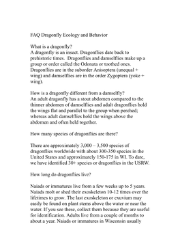 FAQ Dragonfly Ecology and Behavior.Docx