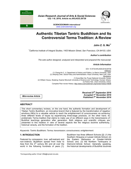 Authentic Tibetan Tantric Buddhism and Its Controversial Terma Tradition: a Review