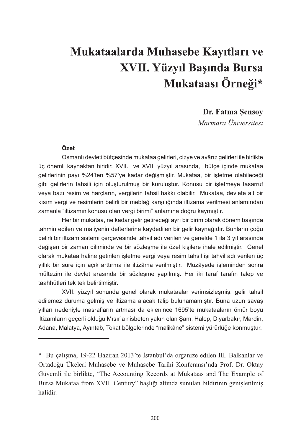 Mukataalarda Muhasebe Kayıtları Ve XVII. Yüzyıl Başında Bursa