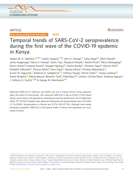 Temporal Trends of SARS-Cov-2 Seroprevalence During the First