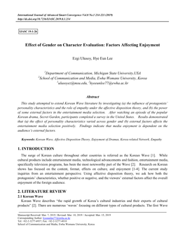 Effect of Gender on Character Evaluation: Factors Affecting Enjoyment