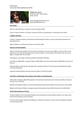 Paola Gaeta Curriculum Vitae (Updated July 2015)