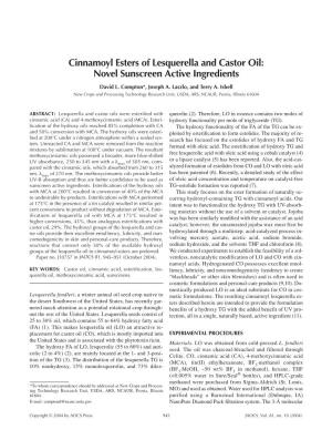 Cinnamoyl Esters of Lesquerella and Castor Oil: Novel Sunscreen Active Ingredients David L
