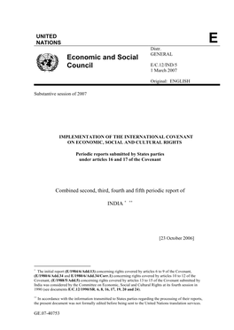 Economic and Social Council E/C.12/IND/5 1 March 2007