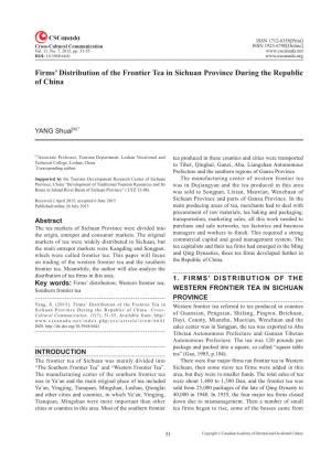 Firms' Distribution of the Frontier Tea in Sichuan Province During The
