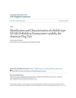 Identification and Characterization of a Relish-Type NF-Kb, Dvrelish in Dermacentor Variabilis, the American Dog Tick