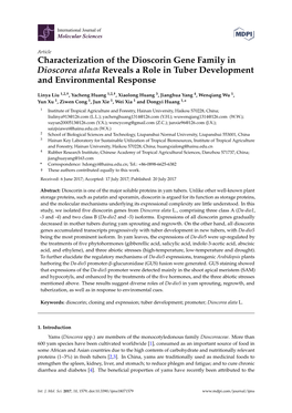 Characterization of the Dioscorin Gene Family in Dioscorea Alata Reveals a Role in Tuber Development and Environmental Response