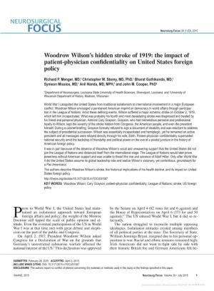Woodrow Wilson's Hidden Stroke of 1919: the Impact of Patient