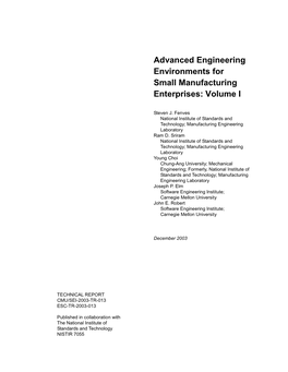 Advanced Engineering Environments for Small Manufacturing Enterprises: Volume I