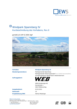 Windpark Spannberg IV Kurzbeschreibung Des Vorhabens, Rev.0