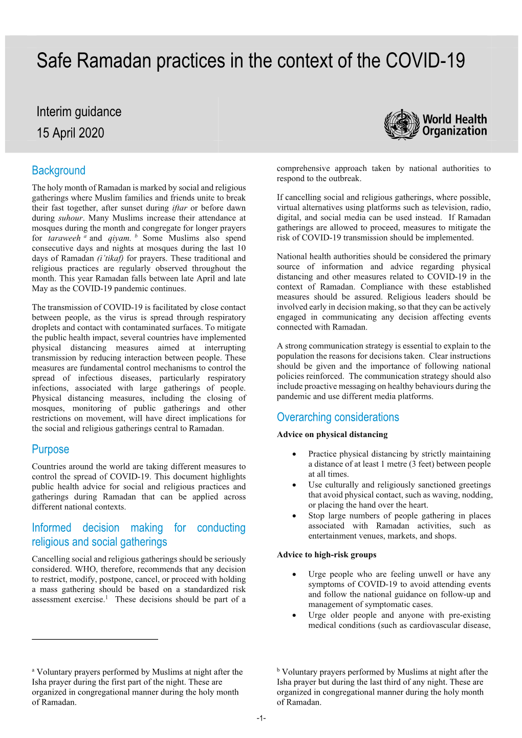 Safe Ramadan Practices in the Context of the COVID-19