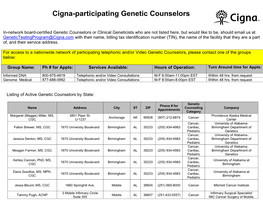Cigna-Participating Genetic Counselors