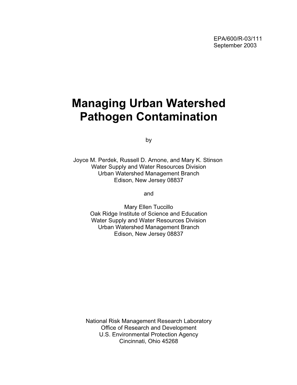 Managing Urban Watershed Pathogen Contamination