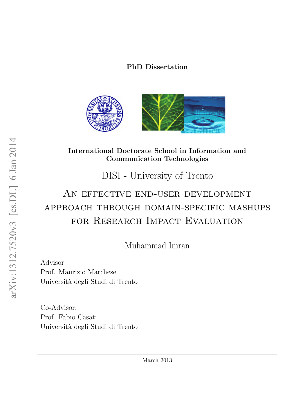 University of Trento an Effective End-User Development Approach Through Domain-Specific Mashups for Research Impact Evaluation