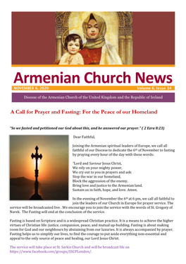 Armenian Church News NOVEMBER 6, 2020 Volume 6, Issue 34