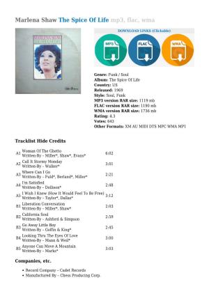 Marlena Shaw the Spice of Life Mp3, Flac, Wma
