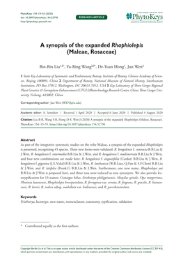 A Synopsis of the Expanded Rhaphiolepis (Maleae, Rosaceae)