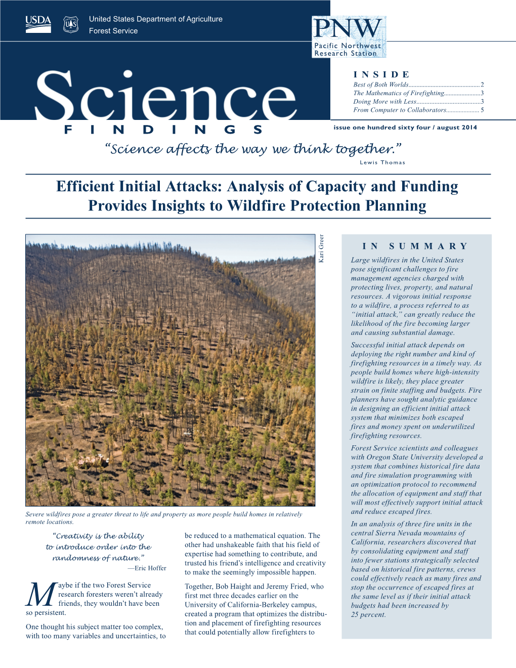 Analysis of Capacity and Funding Provides Insights to Wildfire Protection Planning