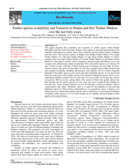 Timber Species Availability and Variation in Ibadan and Oyo Timber