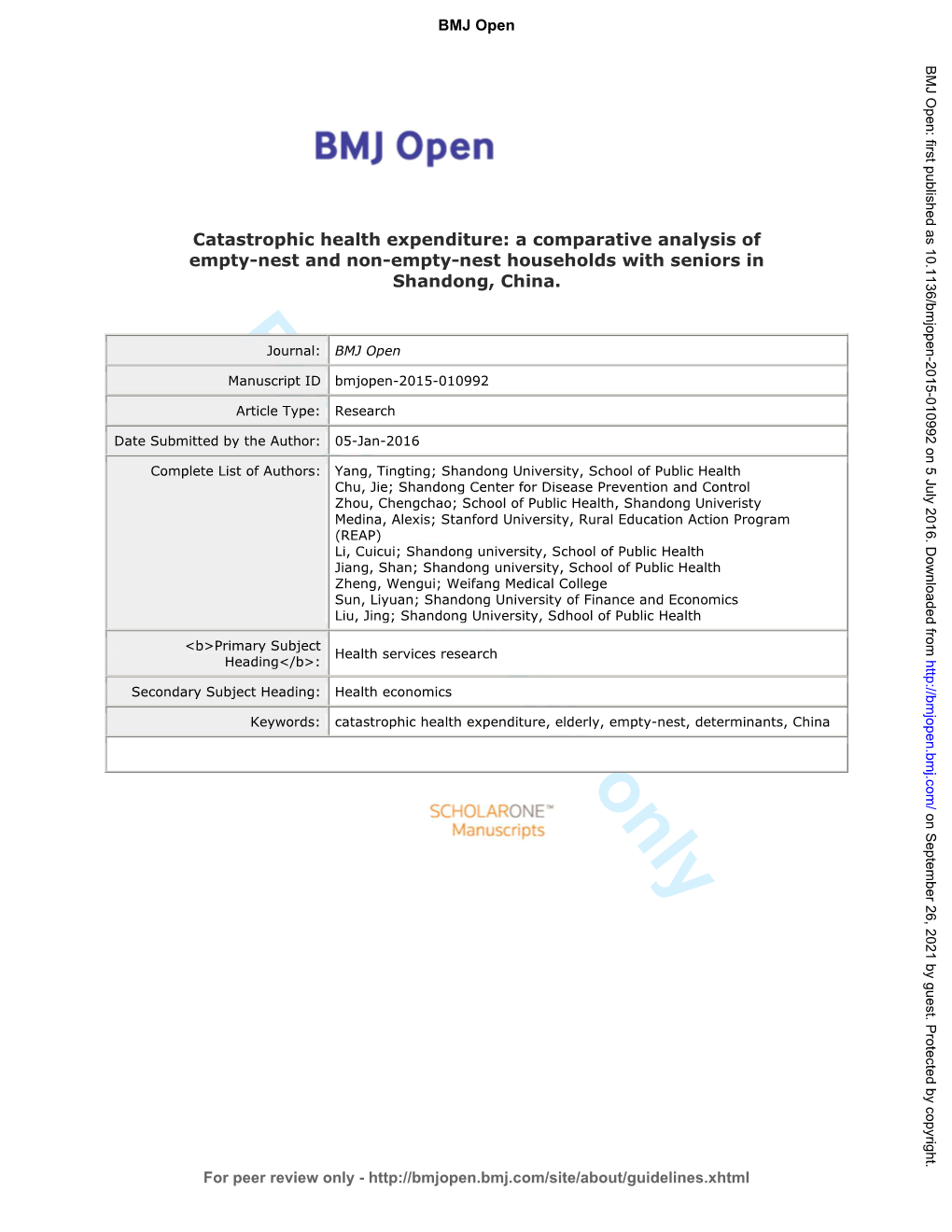 For Peer Review Only Journal: BMJ Open